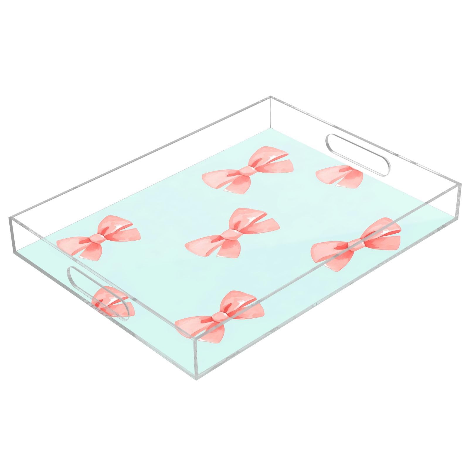 BOESI Graffiti Bow Pattern Acrylic Decorative Dining Tray, Acrylic Decorative Tray Organizer with Handle for Kitchen, Dining Room, Bathroom, Dresser