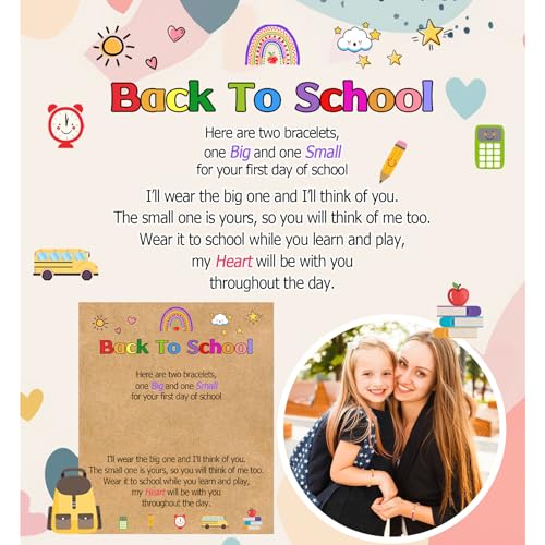 First Day of School/Preschool/Kindergarten/ 1st Grade Gifts for Mom and Daughter, Back to School Rainbow Rope Braided Mommy and Me Matching Bracelet Set2