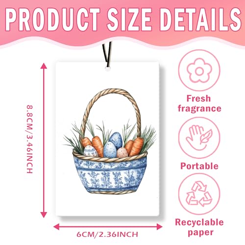 Image of Chinoiserie Christian Easter Car Air Freshener 4Pcs, Blue and White Chinoiserie Bunny Rabbit Egg Air Freshener for Car Interior Closet Drawer Books, Religious Easter Car Mirror Decor Hanging