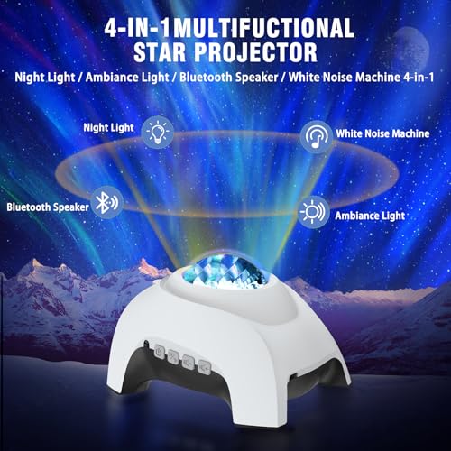 Image of Star Projector, Vinwark Galaxy Projector, Northern Lights Aurora Projector for Bedroom with Music Bluetooth Speaker and White Noise, Starry Night Light Projectors for Kids Adults
