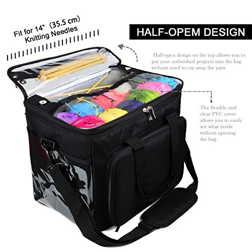 Knitting Bag for Yarn Storage, Hoshin Portable Crochet Tote Bag Yarn Organizer for Crochet Patterns and Hooks, Needles, Skeins of Yarn-Enjoy Knitting/Crocheting Anywhere(Black) - Image 3