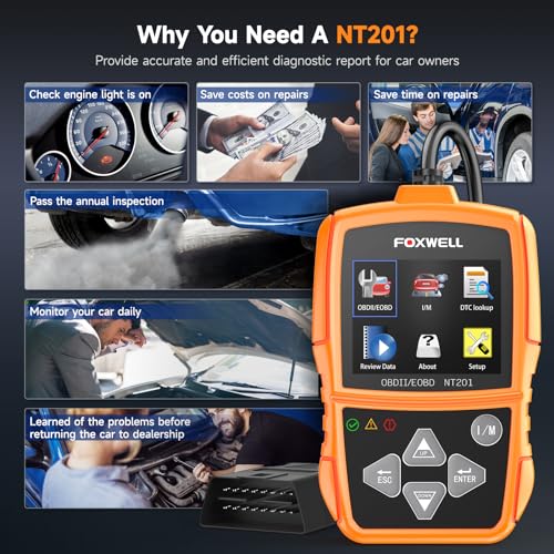 FOXWELL NT201 OBD2 Scanner Code Reader for Cars and Trucks – Reset Check Engine Light, Read and Clear Fault Codes, Live Data Diagnostic Tool for All Cars Since 1996