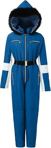 Miniatura 5 de Trajes de nieve para mujer, trajes de esquí para deportes al aire libre, traje de nieve con capucha y cuello de piel, overol impermeable, ropa de