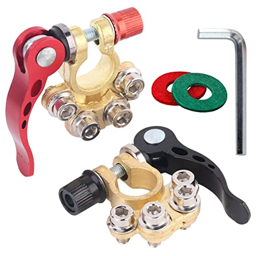 Battery Terminal Connectors, Quick Release Battery Terminal 2PCS for SAE/JIS Type A Posts, 4 Way Positive Negative Car Connector Automotive Battery Cable Wire Terminal Replacement Accessories