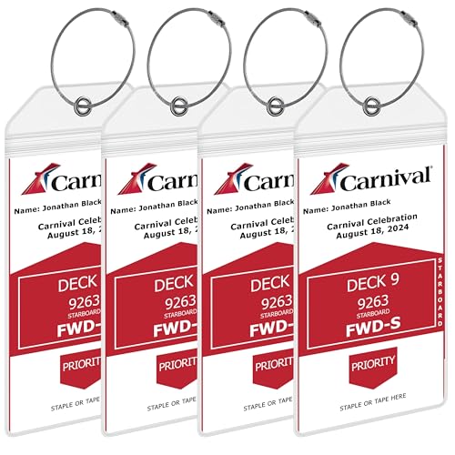 Carnival Cruise Luggage Tag Holders [4 Pack] Waterproof Durable Plastic with Steel Loops Fits All Carnival Ships for Cruising in 2025 2026 and 2027 Cruise Essentials by AnchorsUp