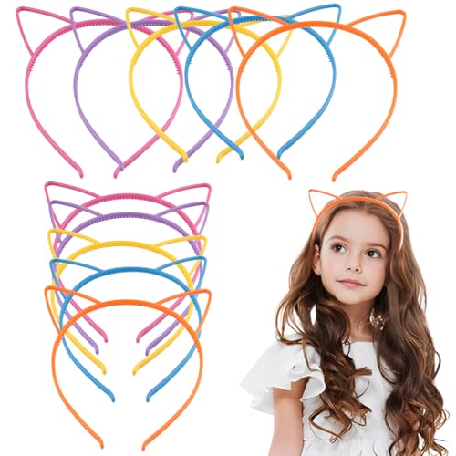 EAVUYIS 10 peças diadema orelhas de gato menina, diadema de gato multicolorido para maquilhagem / dias diários/cosplay