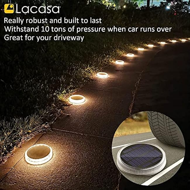 Solar Deck Lights, Driveway Walkway Dock Light Solar Powered Outdoor Waterproof Stair Step Pathway Ground LED Lamp for Backyard Patio Garden, Auto On/Off - Warm White - 4 Pack
