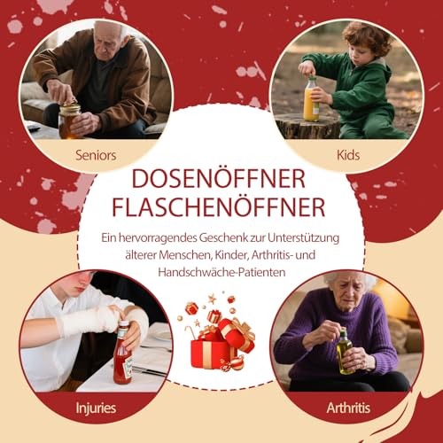 2 Stück Flaschenöffner, Dosenöffner mit Verschluss, 5-in-1 Deckelöffner Schraubgläser 4-in-1Glasöffner Schraubdeckelöffner, Drehverschlussöffner Hilfe Schwache Hände Arthritis