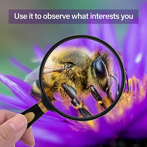 Image of Feosky Handheld Reading Magnifier, 10X Magnifier, 75mm Shatterproof Lens, Non-Slip Handle for Adults Close Work, Seniors Reading and Nature Exploration, Hobby Observation(Gold)