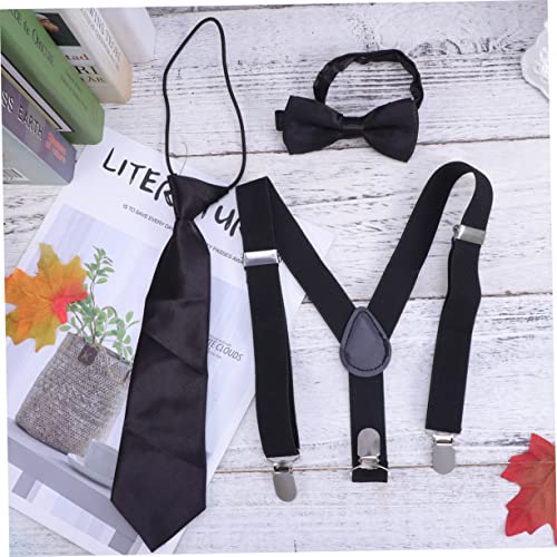 PartyKindom 3pcs Boys and Girls Bow Tie Suspenders Set Elastic Boys Tie Clip Braces for Toddlers4