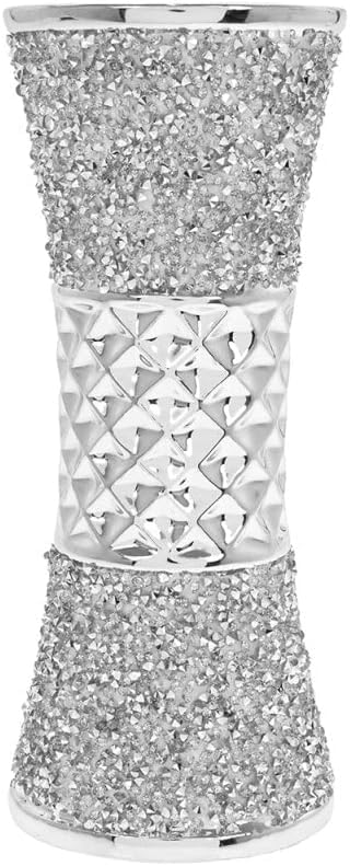 Vase à fleurs argenté scintillant avec strass écrasés, 25 cm, mosaïque texturée à paillettes faites à la main en céramique