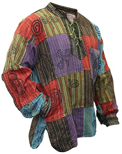 Shopoholic Fashion Mens Stonewashed Blocked Hippie Shirt