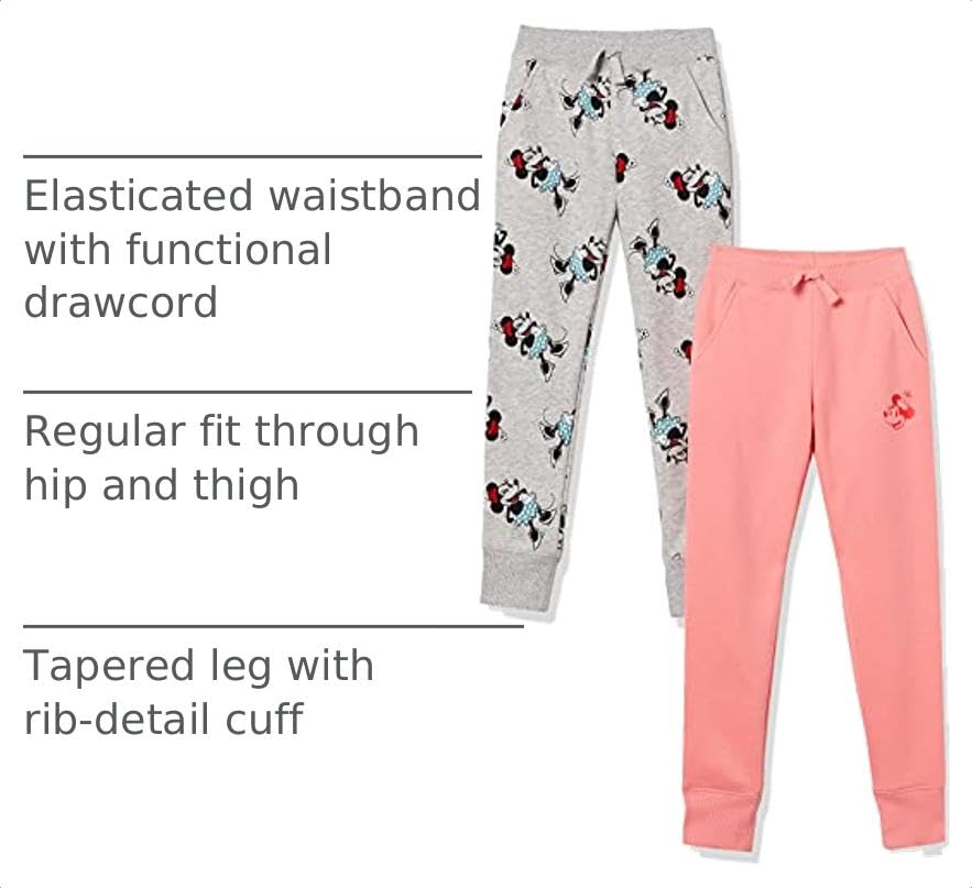 Image of Amazon Essentials Disney | Marvel | Star Wars | Princess Girls and Toddlers' Fleece Jogger Sweatpants Clothes, Pack of 2