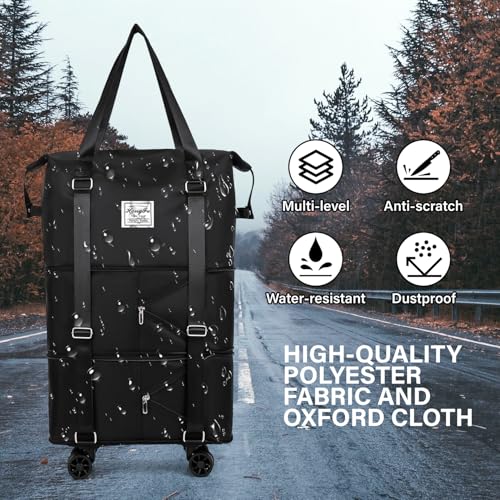 Collapsible Duffle Bag with Wheels - Expandable Luggage with Detachable Rollers - Waterproof, Dustproof, Scratchproof Polyester & Oxford Fabric - 65L Travel Bag with Adjustable Back & Shoulder Straps3