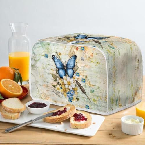 Image of Talayituse Butterfly Daisy Letter Print Toaster Cover 4 Slice Wide Slot, Lightweight Toaster Cover Dust Protection Washable Appliance Bag Bread Maker Cover, M