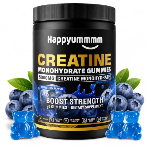 Creatine Monohydrate Gummies NSF Certified 5g Dose for Men & Women to Support Muscle Strength Recovery Cognitive Health & Memory Blueberry Flavor 90 Gummies