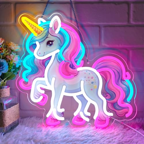 Image of Unicorn Neon Sign for Wall Decor, Colorful Unicorn Neon Signs, Dimmable Acrylic Neon Lights for Girls Room Bedroom School Classroom Party Decorations Nursery, Perfect Gifts