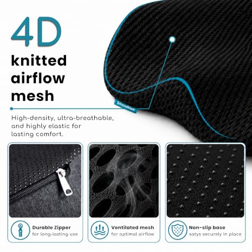 Image of SitCushion Car Seat Cushion for Long Driving - X Large Memory Foam Seat Cushion with Breathable 4D Mesh Cover, Sciatica & Tailbone Pain Relief, Orthopedic Coccyx Cushion for Car, Truck (Black)