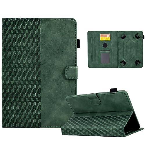 Universal Hülle für 7 Zoll, Premium Leder Smart Cover Retro Hülle mit [Kartensteckplatz] [Standfunktion], Grün