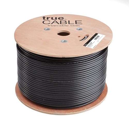 Image of trueCABLE Cat6A Direct Burial, Shielded FTP, 1000ft, Waterproof, Outdoor Rated CMX, Black, 23AWG Solid Bare Copper, 750MHz, PoE++ (4PPoE), ETL Listed, Bulk Ethernet Cable