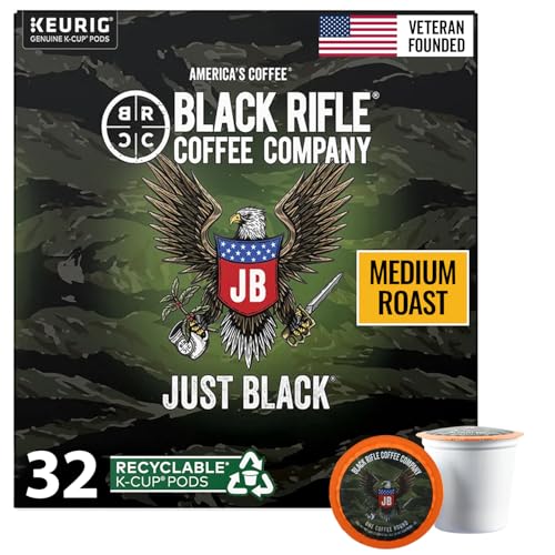 Black Rifle Coffee Company Just Black, 32 Count, Medium Roast K Cups - Single Serve K Cups Coffee Pods - Kcup Pods Compatible with Keurig 1.0 & 2.0 - Made from Arabica Beans