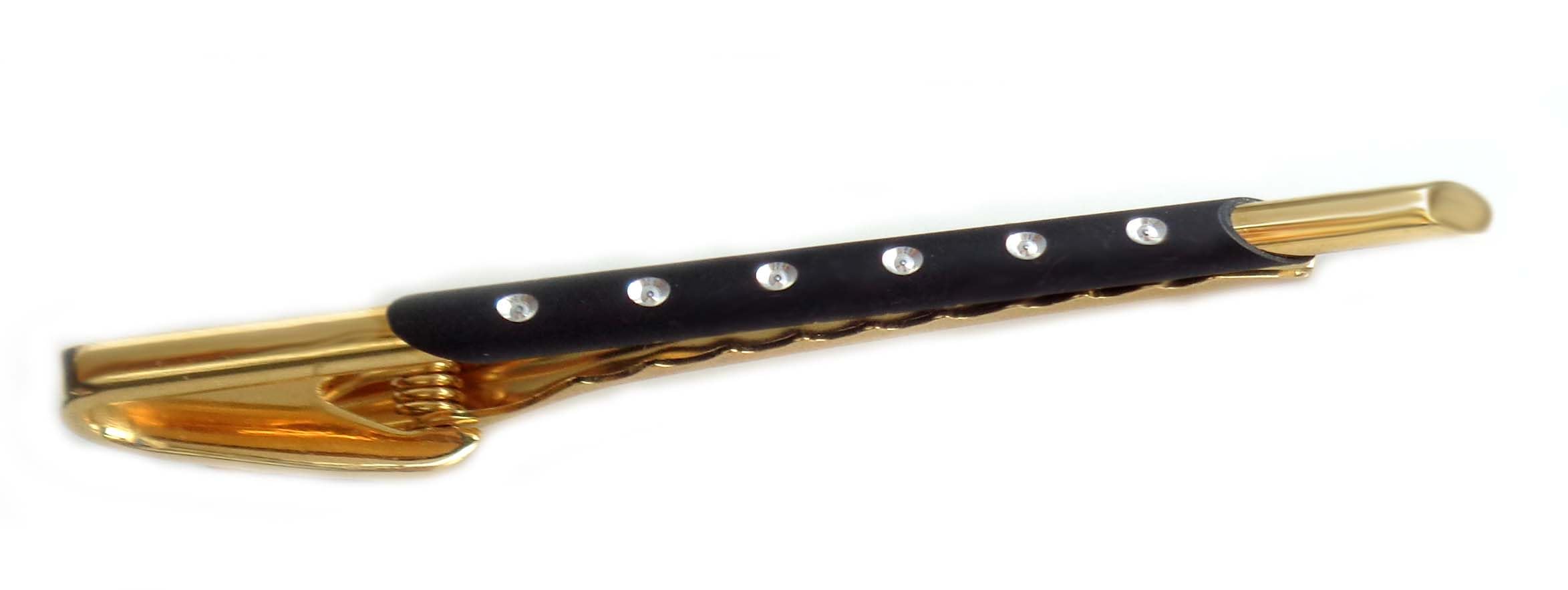 Krawattennadel Krawattenhalter vergoldet + schwarz ca. 7 cm lang m.i. Germany + Geschenkbox