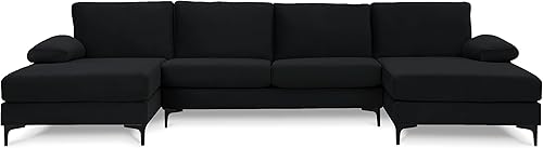 Miniatura 18 de Casa Andrea Milano Sofá seccional grande moderno de la forma de U de la tela del terciopelo, sofá doble extra ancho de la tumbona, trébol