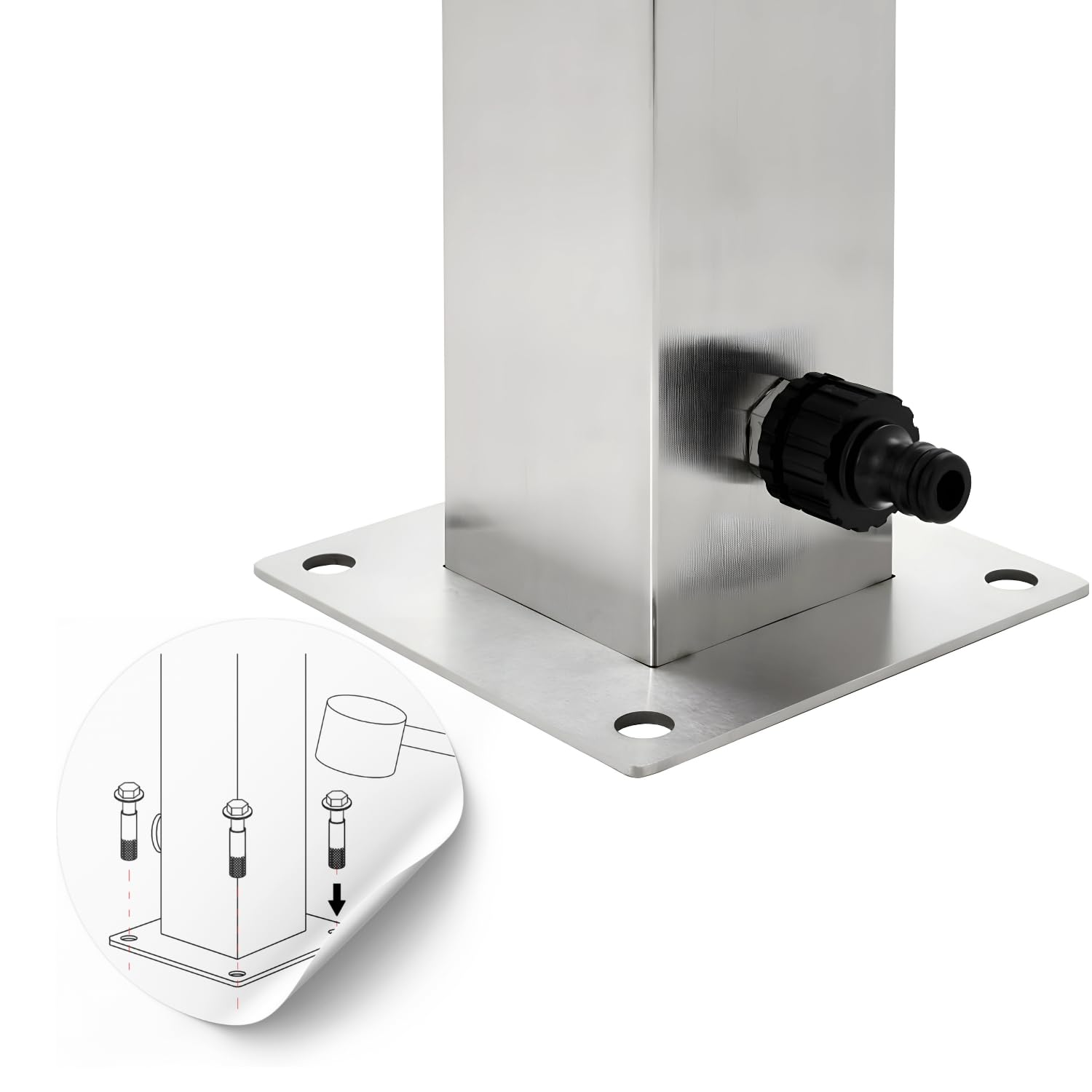 Fontana da Giardino a Colonna Esterno MAGNOLIA Acciaio Inox Spazzolato H 95 cm a Pavimento con Mensola