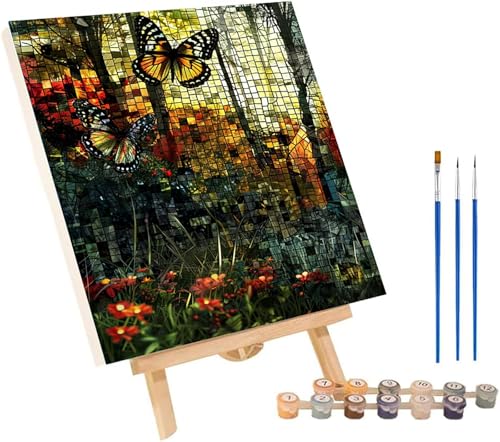 蝶 数字油絵 DIY Paint by Numbers for Adults 植物 数字塗り絵 キット 大人用 初心者向け、 ペイントバイナンバー 大人のクラフト Paint by Numbers ホームウォールデコレーション用 誕生日プレゼント女性 80
