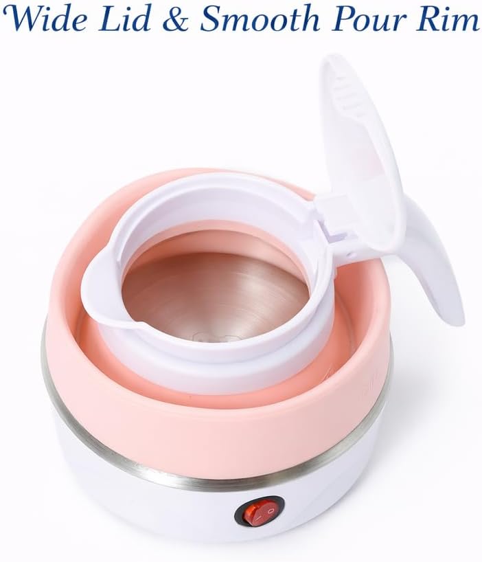 Hair Dipping Kettle for Braids – Pink Collapsible Silicone Electric Kettle 1.2L, Portable Hot Water Boiler for Braiding Hair, Travel, Dorm and Salon Use, 110V Compact Folding Pitcher Style