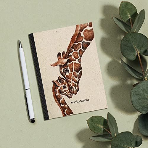 Matabooks, cuadernos sostenibles y vegetarianos A6 de papel de hierba, papel rígido Dahara, 108 páginas en blanco, naturaleza, hecho a mano, Made in Germany (Giraffe love)