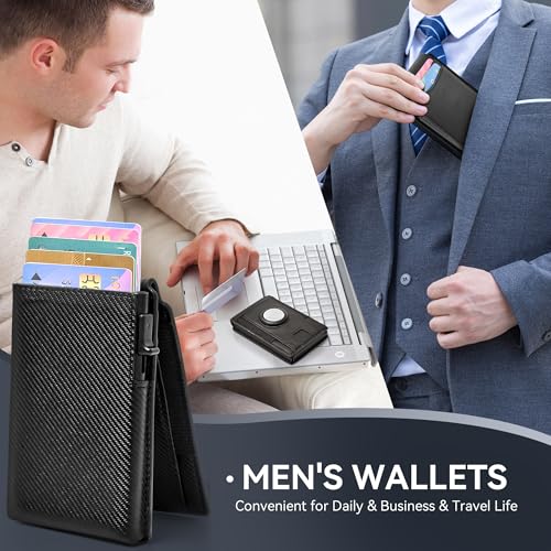 RFID Blocking Wallet for Men, Slim Leather Bifold Minimalist Men's Front Pocket Wallet, Mens Pop Up Wallet, with Gift Box (Seam pattern Black)4