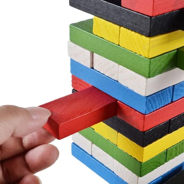 Image of TOYTONIC Montessori Wooden Toys - Colourful Wooden Blocks for Boys 7-14 Years | Indoor Balancing & Building Game | Kids Activity Tower Block for Cognitive Development & Fun
