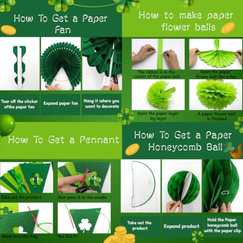 Image of 24 Pcs Green Birthday Decorations Kit, Paper Fans Pom Poms Banner 8-16 in