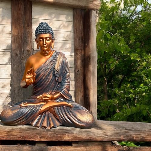 Image of 2 Feet Buddha Statue for Home Decor, Garden and Gifting, Big Size, Made of Resin, Premium Luxury Decoration Showpiece, Vastu Feng Shui for Good Luck, Happiness (Metallic Copper & Golden)