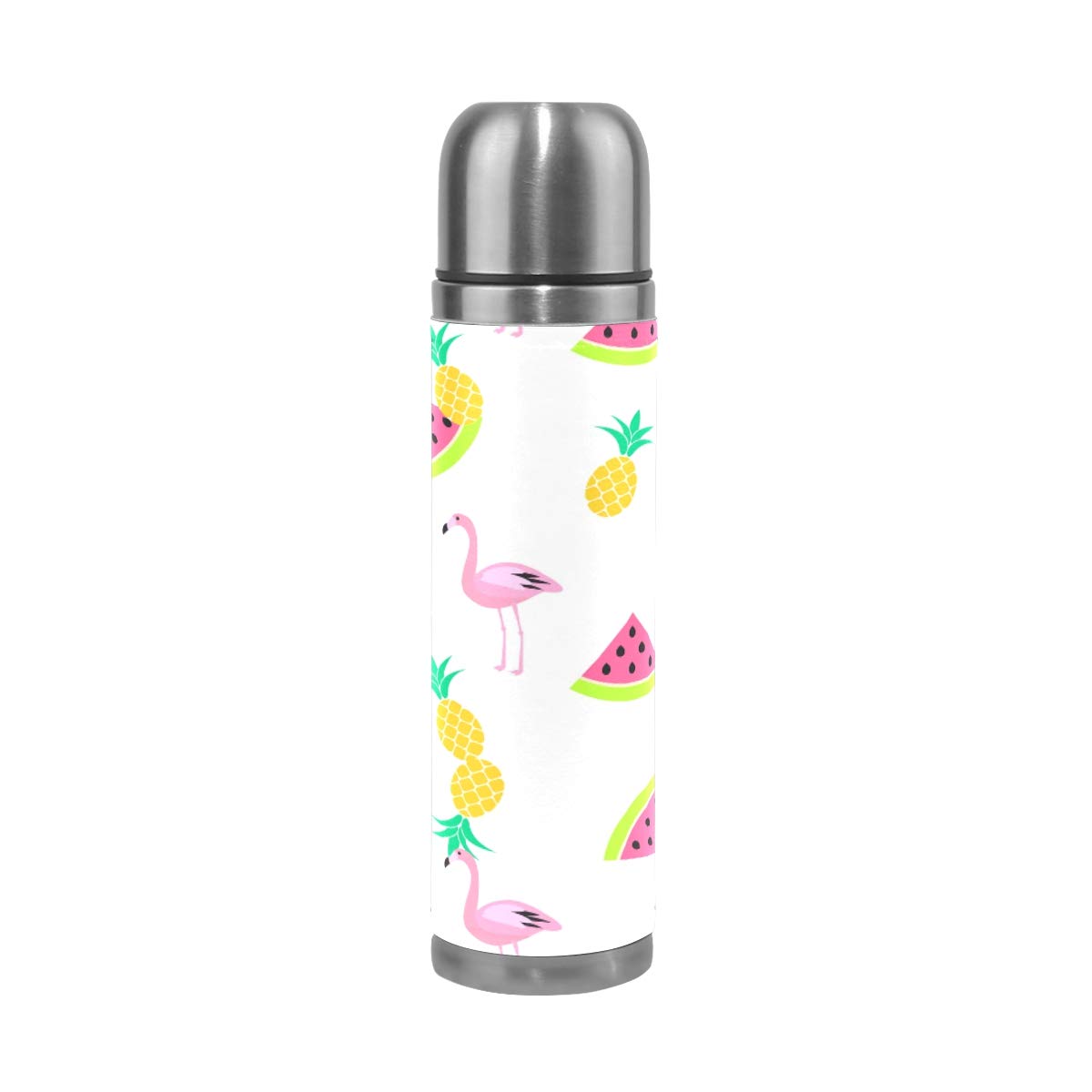 Taza de viaje de acero inoxidable con aislamiento al vacío, doble pared, a prueba de fugas, diseño de verano trópico, estampado personalizado impreso en piel auténtica, termo de 500 ml