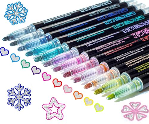 Glitter Markers Self Outline Pens Metallic: 12 Shimmer Tween Teen Girl Gifts Trendy Stuff,Drawing...