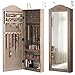 Giantex Jewelry Armoire Cabinet Wall/Door Mounted with Mirror, Rustic Full Length Mirrored Storage Jewelry Organizer with Hooks Ring Earring Slots, Bedroom Armoires Jewelry Cabinets (Natural Wood)