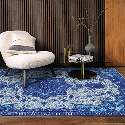 Tapis Chambre Tapis de Salon Style Moderne Tapis Artistique Traditionnel Unique Tapis de Salon Doux à Poils Courts Tapis Antidérapant Intérieur Moelleux pour Salon Chambre (200 x 300 cm, Bleu) Cover