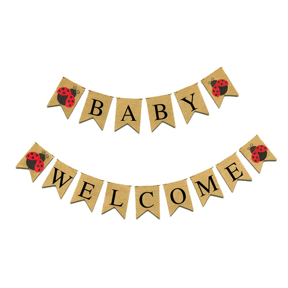 Rustic Baby Welcome Burlap Banner Ladybug Burlap Banner Baby Shower Party Decoration Insect Birthday Theme Party Decorations Supplies