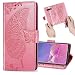 Produktbild Nadoli Leder Hülle für Huawei Y6 2019,Retro Schmetterling Blumen Muster Kunstleder Trageschlaufe Ständer Flip Brieftasche Handyhülle Schutzhülle für Huawei Y6 2019,Rosa