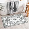 Uphome Boho Retro Bathroom Rug Gray Non-Slip Soft Bath Rug Machine Washable Oriental Persian Bathroom Mat Traditional Farmhouse Floral Floor Mats for Bathtub Shower Toilet, 20x31 inch