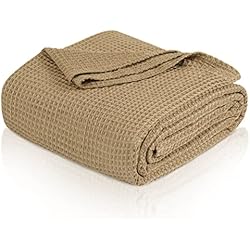 Colcha Marron WOLTU Colcha Cama de 220x240 cm, Colcha Cubrecama con Cuadrados de Waffle, Colcha Bouti de Verano, Cubre Cama Multiusos de Fibras de Bambú, Ideal para Todas Las Estaciones, Marrón Claro