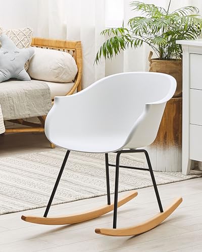 Beliani Trendy skandinavischer Schaukelstuhl in Weiß mit Holzkufen Harmony