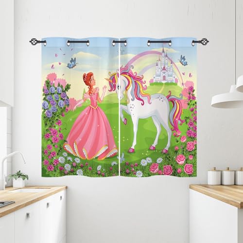 ANHOPE Rideau Occultant Princesse Licorne Château Tenture Opaque à Oeillets Lot de 2 Rideau...