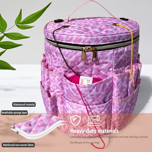 Image of Crochet Bag Storage for Yarn - Durable Knitting Project Organizer with Multiple Pockets Removable Strap - 26L Quilted Craft Tote for Hooks Needles and Accessories - Gift for Knitters and Crocheters