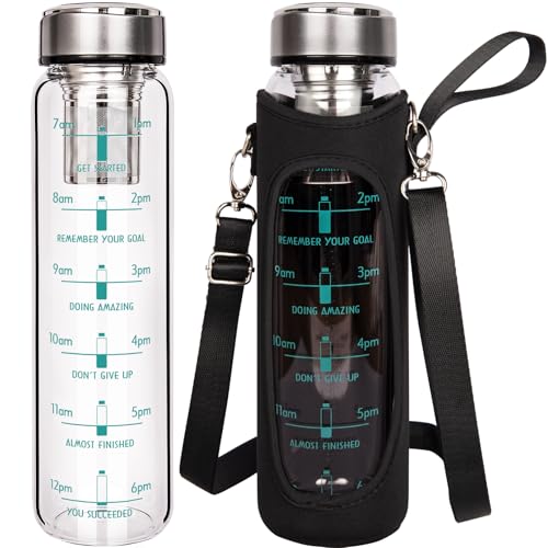 DEARRAY 1 litre Bouteille de Thé en Verre avec Infuseur en INOX, 1000 ml Gourde en Verre Borosilicate Gourde sans Bpa avec Filtre Pour Café Infusé et Thé en Vrac