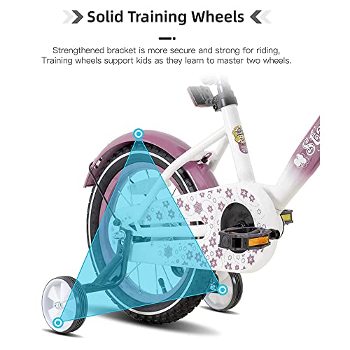 Image of JOYSTAR 14 Inch Kids Bike Little Daisy Girls Bike with Training Wheels Doll Seat Basket & Streamers Princess Kids Bicycle for Girls Toddler Bike 3-5 Years Purple