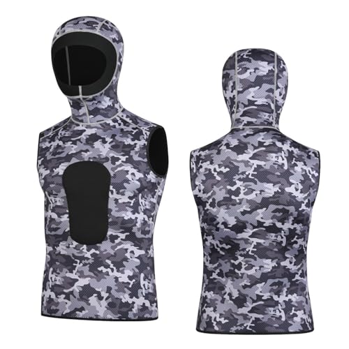Men Women 3MM Sleevesless Diving Vest, Black/Camouflage Hooded Diving Suit Warm Surfing Swimming Snorkeling Suit Drifting Jacket miniatura 2