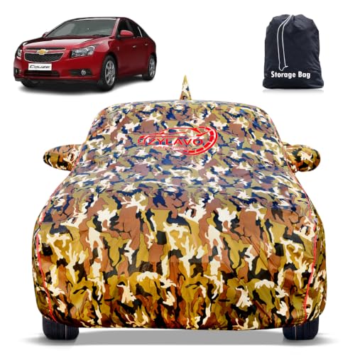 Image of Premium Car Cover for Chevrolet Cruze Model | Waterproof, UV & Dust Protection | Mirror & Antenna Pocket | Triple Stitched, Soft Inner Lining, Belt & Buckle (Jungle Print)